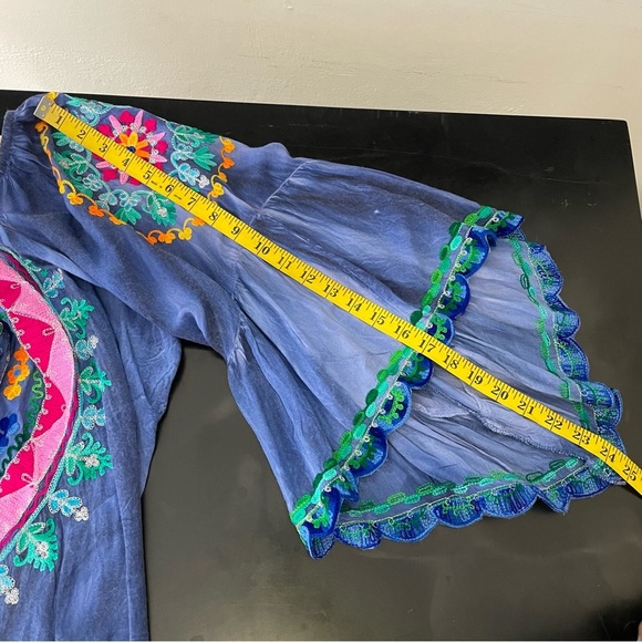 NWT Ruby Yaya Botanica Boho Artsy Hippie Bell Sleeve Blue Crochet Top Large - Picture 9 of 12